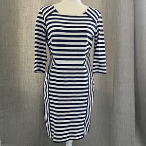 Tori Richard Honolulu Lita Striped Nautical Sheath Dress Navy Blue Cream sz 6